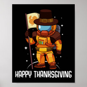 Happy Thanksgiving Day Astronaut Türkei Flag Fall Poster