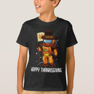 Happy Thanksgiving Day Astronaut Türkei Flag Fall T-Shirt