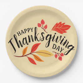 Happy Thanksgiving Day Botanical Fall Beige Blätte Pappteller