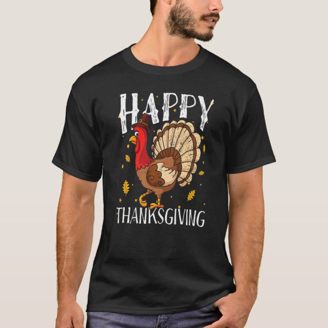 Happy Thanksgiving Day Funny Cute Pilgrim Turkey M T-Shirt (Vorderseite)