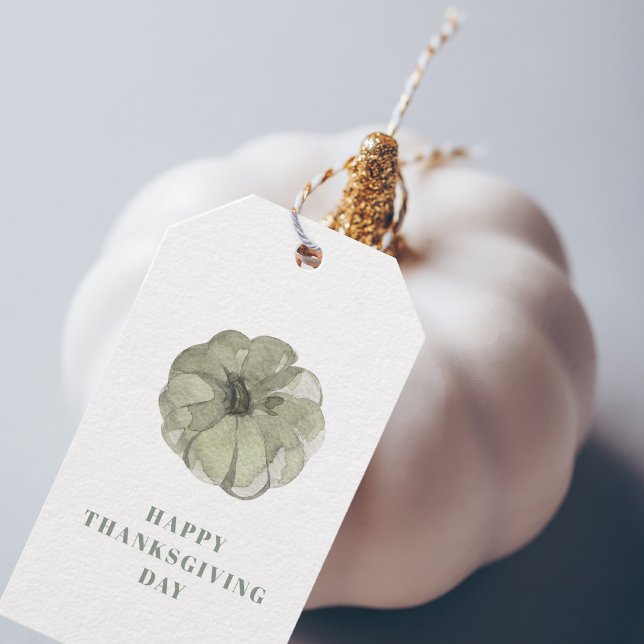 Happy Thanksgiving Day | Grüner Kürbis Geschenkanhänger (Von Creator hochgeladen)