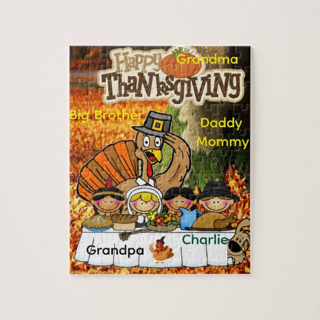 Happy Thanksgiving Day Jigsaw Family Grateful Puzzle (Vertikal)