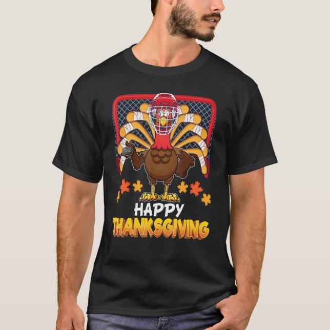 Happy Thanksgiving Day Turkey Playing Hockey Famil T-Shirt (Vorderseite)