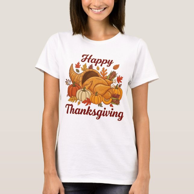 Happy Thanksgiving Design — Fall Leaves, Pumpkins  T-Shirt (Vorderseite)