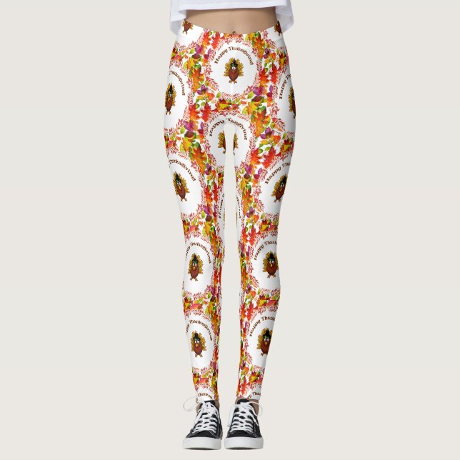 Happy Thanksgiving Die Türkei umgab Herbstlaube Leggings (Vorderseite)