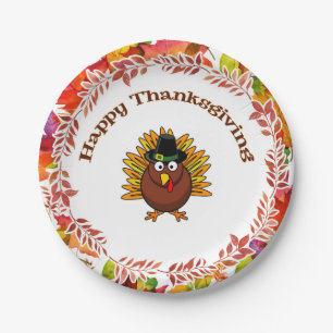 Happy Thanksgiving Die Türkei umgab Herbstlaube Pappteller