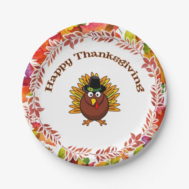 Happy Thanksgiving Die Türkei umgab Herbstlaube Pappteller (Vorderseite)
