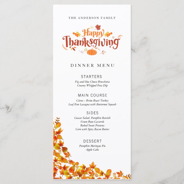 Happy Thanksgiving Dinner Menu Menükarte (Vorderseite)