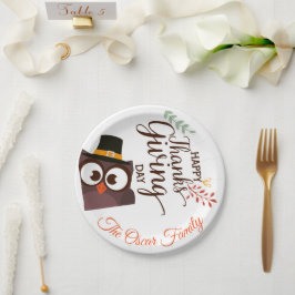 Happy Thanksgiving Dinner niedliche Eule Pappteller