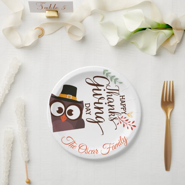 Happy Thanksgiving Dinner niedliche Eule Pappteller (Hochzeit)