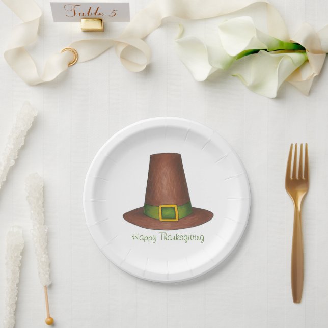 Happy Thanksgiving Dinner Pilgrim Puritan Hat Pappteller (Hochzeit)