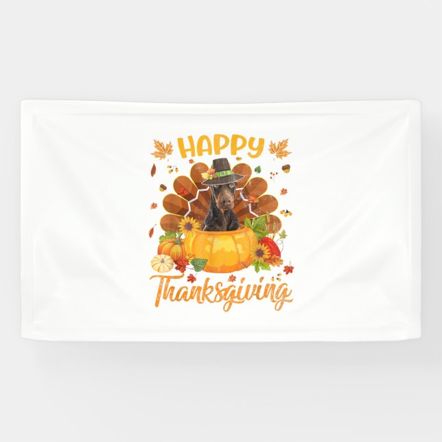 Happy Thanksgiving Doberman Dog Türkei Pumpkin Banner (Horizontal)