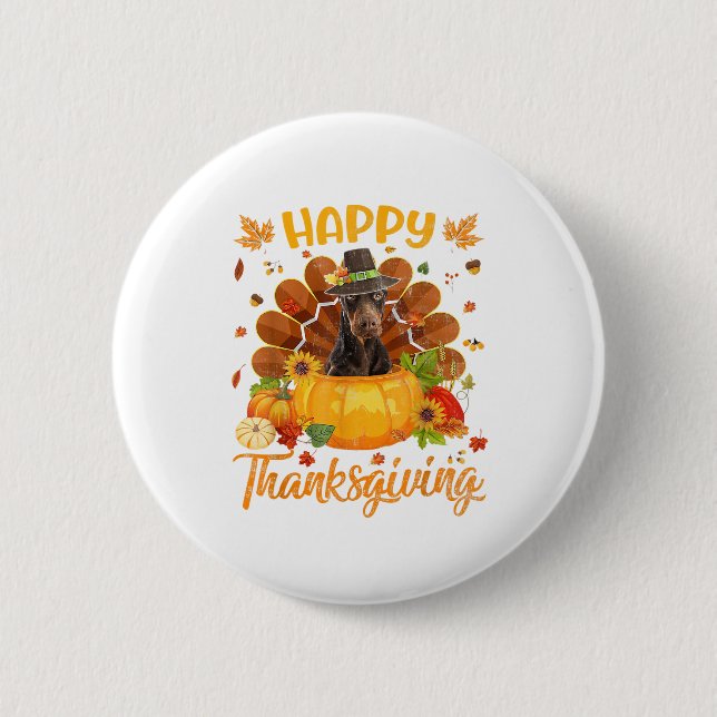 Happy Thanksgiving Doberman Dog Türkei Pumpkin Button (Vorderseite)