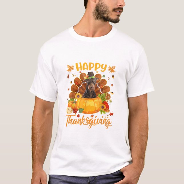 Happy Thanksgiving Doberman Dog Türkei Pumpkin T-Shirt (Vorderseite)