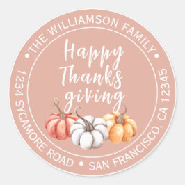 Happy Thanksgiving Dusty Pink Rücksendeadresse Runder Aufkleber