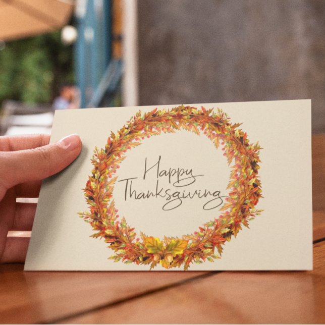 Happy Thanksgiving einfaches Herbstleaf Kranz Postkarte (Von Creator hochgeladen)
