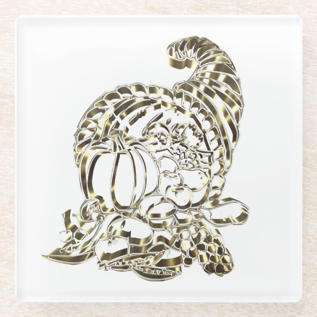 Happy Thanksgiving Elegante Golden Cornucopia Glasuntersetzer (Vorderseite)
