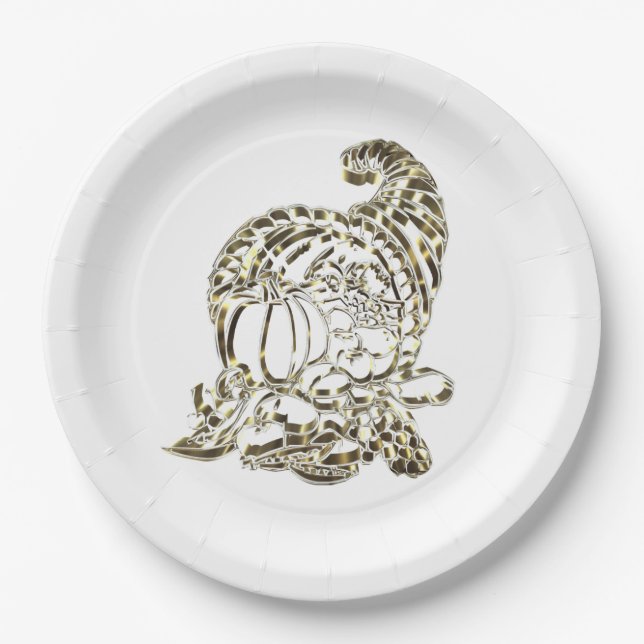 Happy Thanksgiving Elegante Golden Cornucopia Pappteller (Vorderseite)