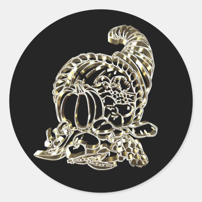 Happy Thanksgiving Elegante Golden Cornucopia Runder Aufkleber (Vorderseite)