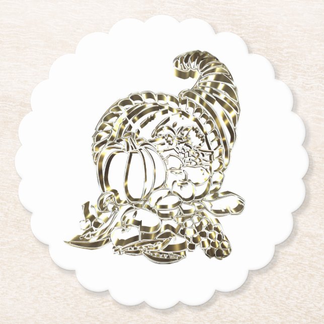 Happy Thanksgiving Elegante Golden Cornucopia Untersetzer (Vorderseite)