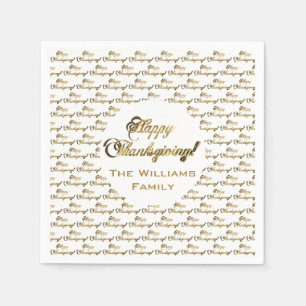 Happy Thanksgiving Elegante Imitate Goldene Fossil Serviette