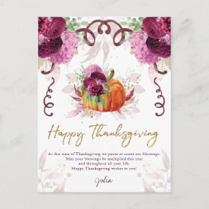Happy Thanksgiving Eleganter Herbst Burgund Postkarte