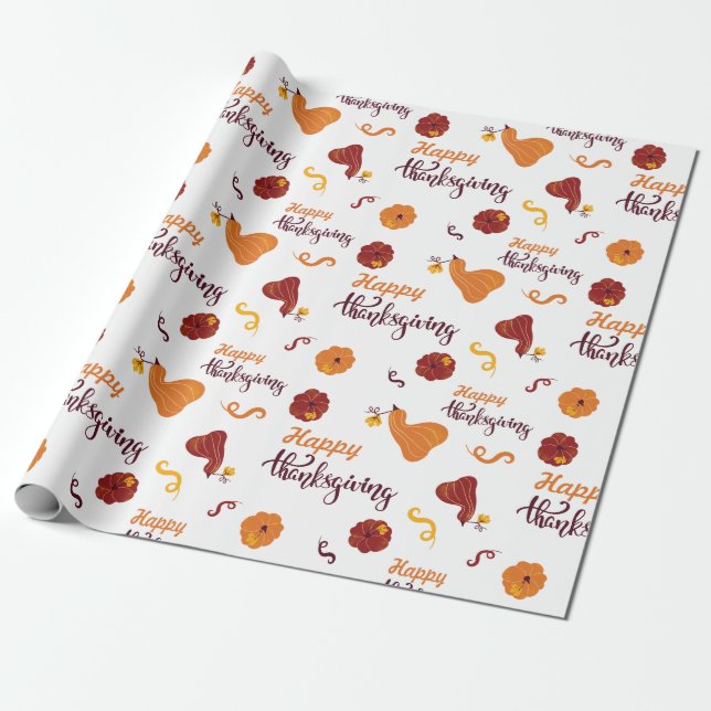 Happy Thanksgiving Ernte Pumpkin White Seamless Geschenkpapier (Ungerollt)