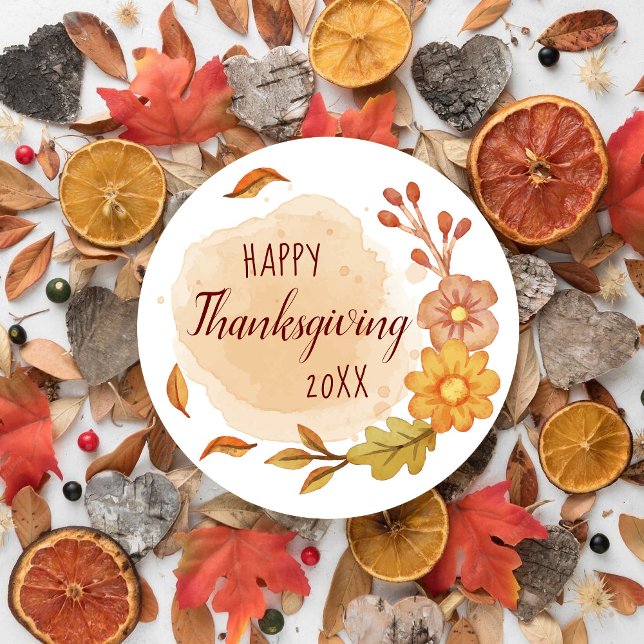 Happy Thanksgiving Fall Classic Round Sticker (Von Creator hochgeladen)