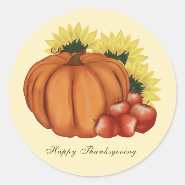Happy Thanksgiving Fall Harvest Pumpkin Runder Aufkleber (Vorderseite)