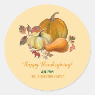 Happy Thanksgiving Fall Harvest Pumpkins Foliage Runder Aufkleber