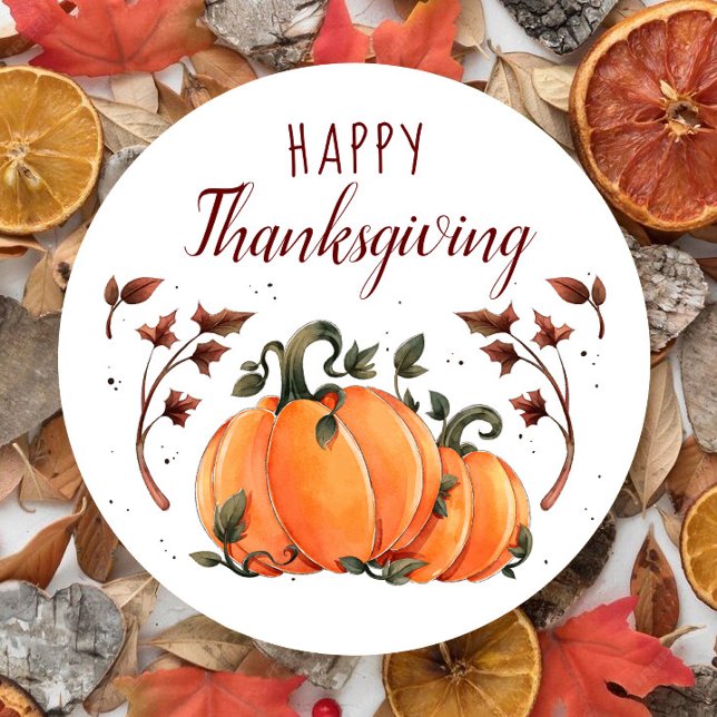 Happy Thanksgiving Fall Modern Round Sticker (Von Creator hochgeladen)