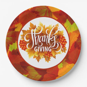 Happy Thanksgiving Fall Paper Plate Pappteller