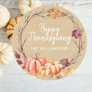 Happy Thanksgiving Fall Pumpkin Kraft Paper Runder Aufkleber