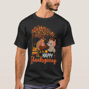Happy Thanksgiving Fall Tree Türkei und Elephant W T-Shirt