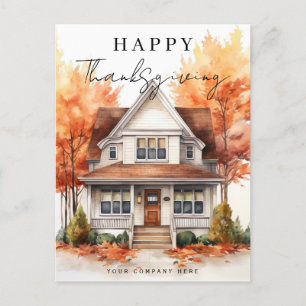 Happy Thanksgiving Fall Wassercolor House Realty Feiertagspostkarte