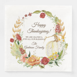 Happy Thanksgiving Fall White Pumpkin Blumenmuseum Serviette