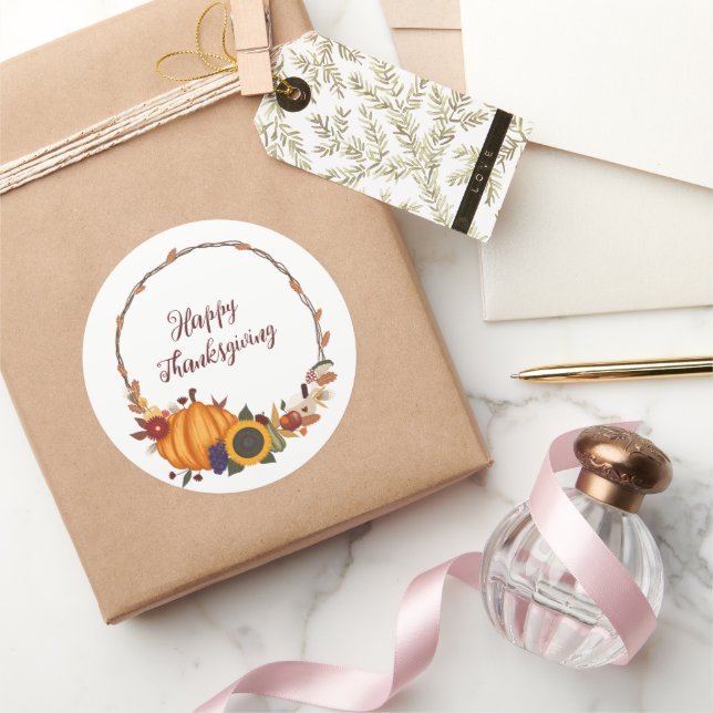 Happy Thanksgiving Fall Wreath Runder Aufkleber (Schenken)