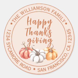Happy Thanksgiving Family Name Rücksendeadresse Runder Aufkleber