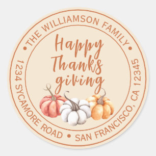 Happy Thanksgiving Family Name Rücksendeadresse Runder Aufkleber