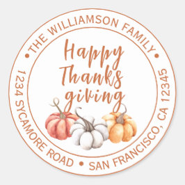 Happy Thanksgiving Family Name Rücksendeadresse Runder Aufkleber