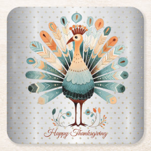 Happy Thanksgiving farbenfrohe Türkei Goldene Ster Rechteckiger Pappuntersetzer