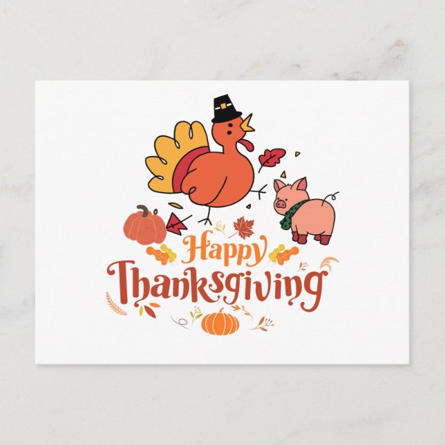 Happy Thanksgiving Farm Animals und Pumpkins Postkarte (Vorderseite)