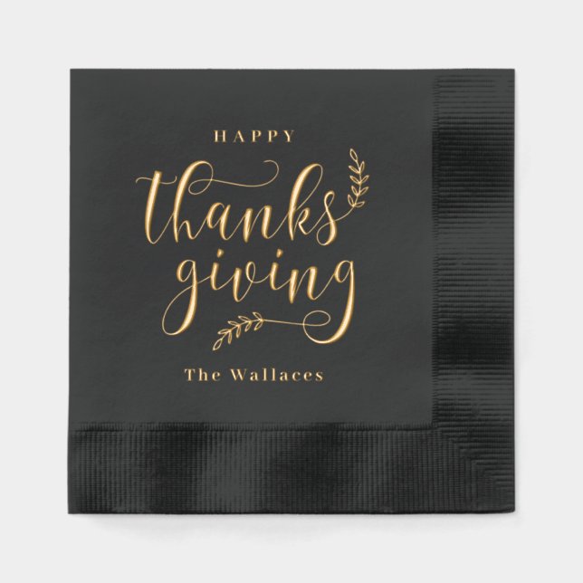 Happy Thanksgiving Foil Stamps Napkins Servietten Mit Folie (Vorderseite)