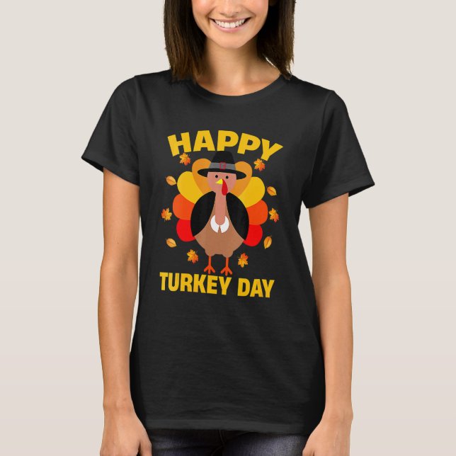 Happy Thanksgiving For Men Women Pilgrim Turkey Bo T-Shirt (Vorderseite)