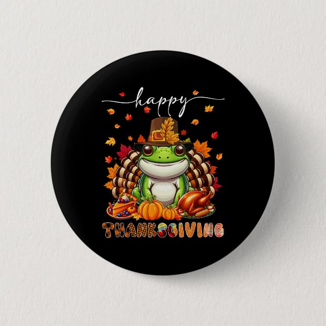 Happy Thanksgiving Frog Costume Turkey Fall Leaves Button (Vorderseite)