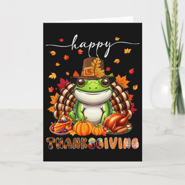 Happy Thanksgiving Frog Costume Turkey Fall Leaves Karte (Vorderseite)