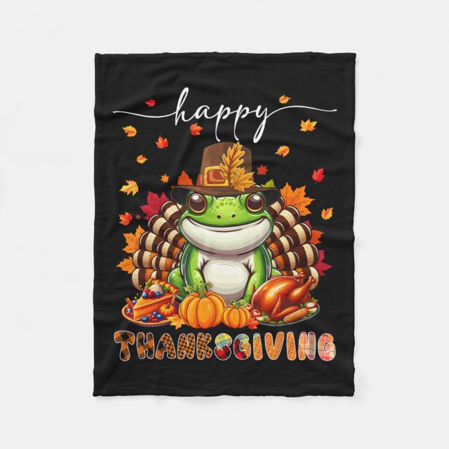 Happy Thanksgiving Frog Kostüm Türkei Herbstlaub Fleecedecke (Vorderseite)