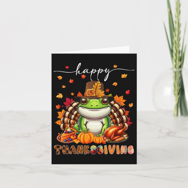 Happy Thanksgiving Frog Kostüm Türkei Herbstlaub Karte (Vorderseite)