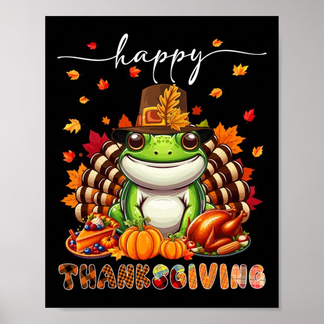 Happy Thanksgiving Frog Kostüm Türkei Herbstlaub Poster (Vorne)