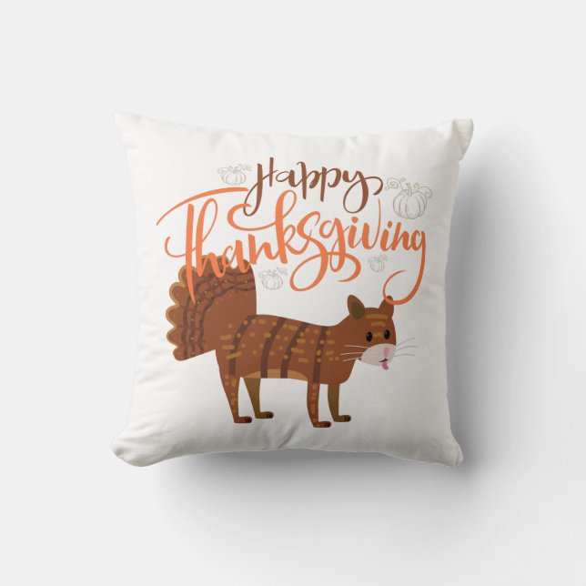 Happy Thanksgiving Funny Cat Türkei Kissen (Vorderseite)